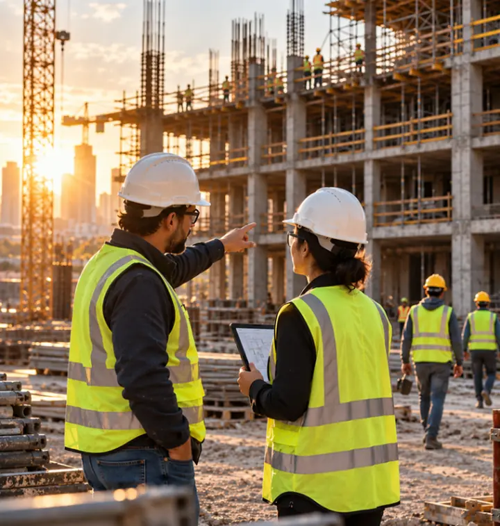 Engineers reviewing a construction site