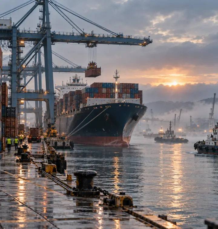 Container ship at a port terminal